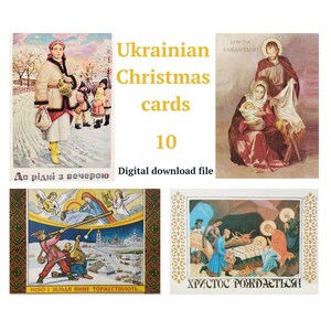 Cartões de Natal ucranianos, 10 cartões, Kit de cartão digital, Cartão de Natal para impressão, Natal ucraniano, Imagem de Natal, Arquivo para download digital
