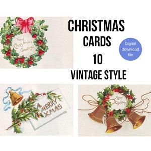 Weihnachtskarten, Vintage-Stil, 10 Karten, Weihnachtswünsche, Weihnachtsgrüße, Digitaler Download, JPG, PNG, SVG