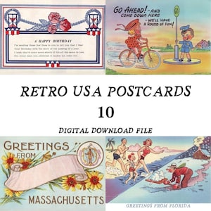 Cartes postales américaines, rétro, jolies cartes postales, cartes à imprimer, cartes imprimables, 10 cartes mixtes, fichier à téléchargement numérique