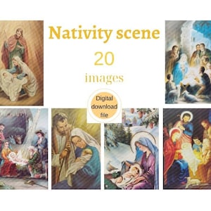 Biglietti digitali, Presepe, Set 20 biglietti, Biglietti religiosi, Icone natalizie, Biglietti di Natale stampabili, File di download digitale
