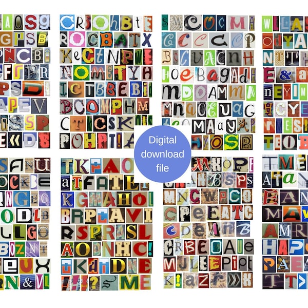 Digital download file, Letters, 10 sheets of A4, Letters Printable, Cut out letters, Alphabet, Mixed letters, Clip Art, Digital letters