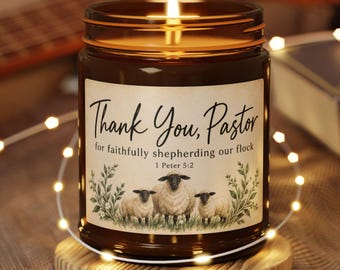 Thank You Pastor Candle | Scented Soy Amber Jar, Appreciation Gift (2 Sizes)