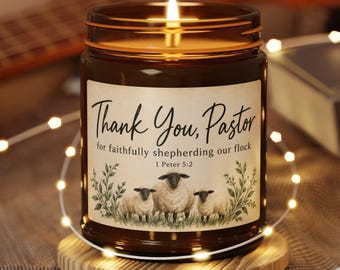 Thank You Pastor Candle | Scented Soy Amber Jar, Appreciation Gift (2 Sizes)