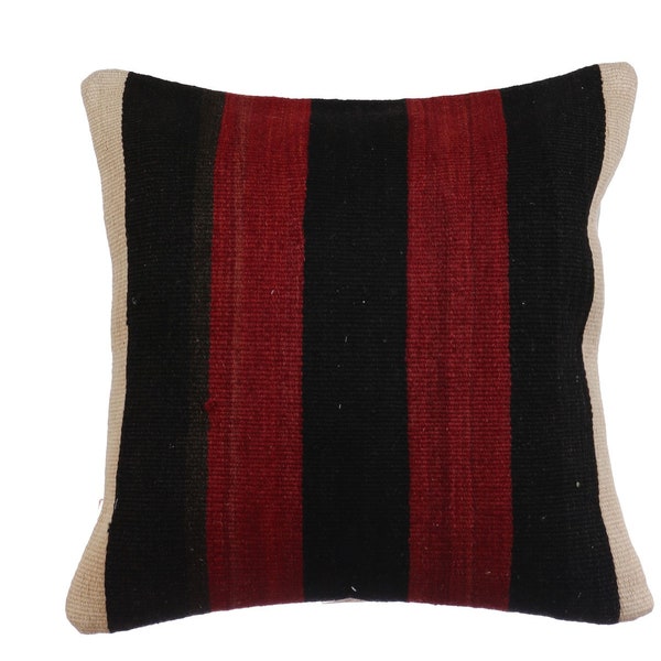 20"X20" Red & Black Kilim Pillow Cover