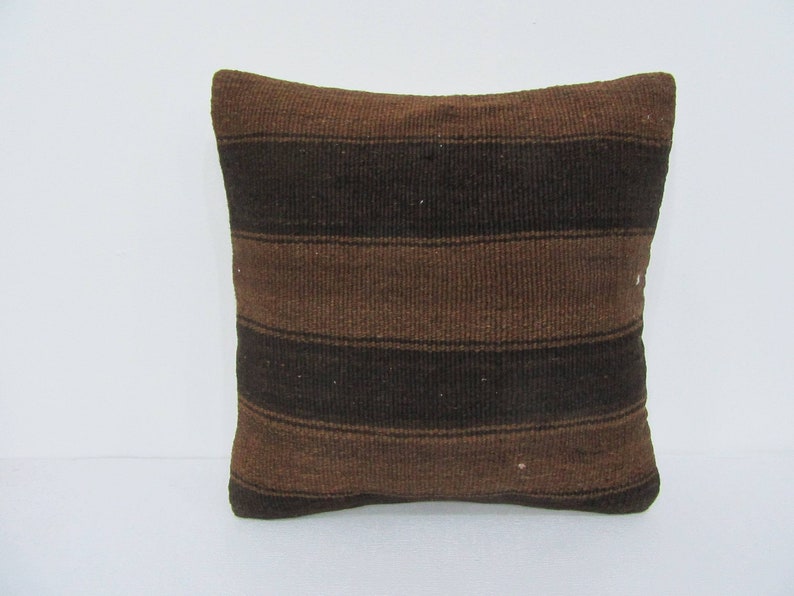 16X16 Brown Vintage Striped Kilim Pillow
