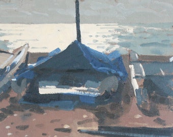 Sailboat on Brighton Seafront ~ Original seascape oil painting by Elliot Roworth