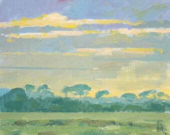 Hot Sunset Colours of Amberley ~ Original landscape oil painting by Elliot Roworth