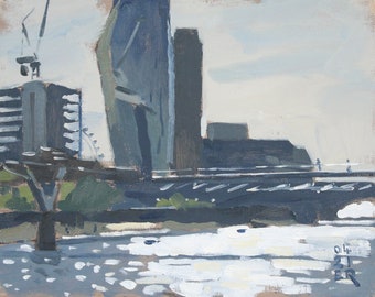 Thames, Millennium Bridge ~ Original landscape oil painting by Elliot Roworth