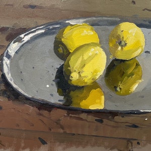 Lemons and Silver Tray Study Original 10x12 still life oil painting by Elliot Roworth image 1