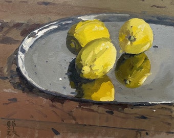 Lemons and Silver Tray Study ~ Original 10x12 still life oil painting by Elliot Roworth