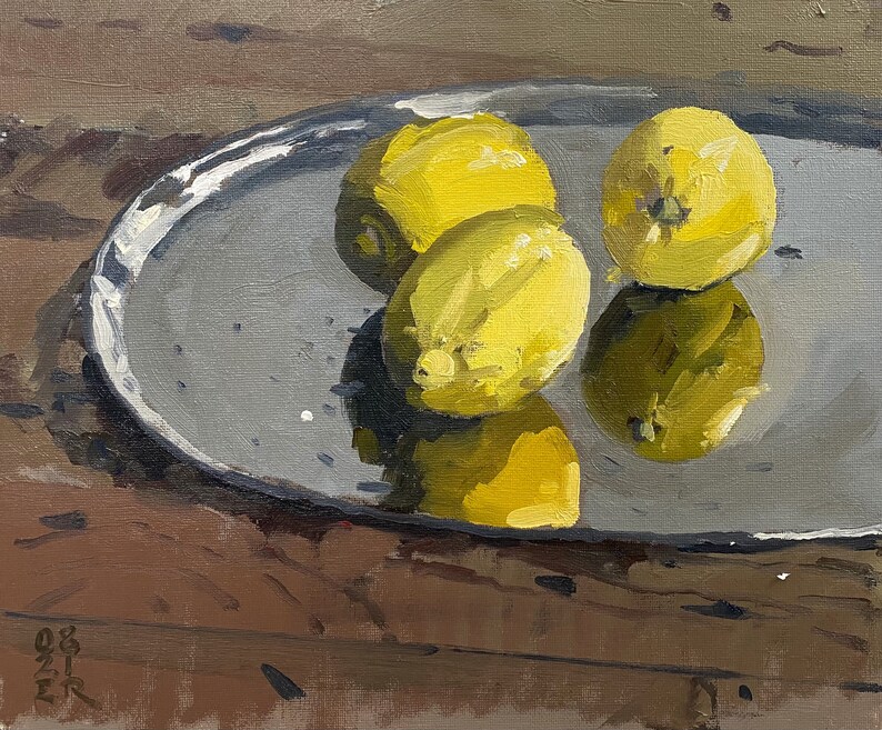 Lemons and Silver Tray Study Original 10x12 still life oil painting by Elliot Roworth image 1