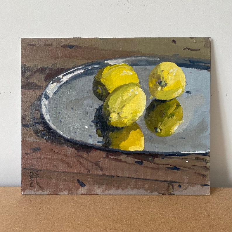 Lemons and Silver Tray Study Original 10x12 still life oil painting by Elliot Roworth image 2