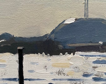 Industrial Landscape Across River Test ~ Original 8x20 landscape oil painting by Elliot Roworth