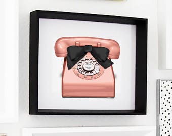 Rose Gold office art: Shabby Chic Art Print, Vintage telephone Cubicle Decor Art Poster old fashioned phone Dorm Room Decor Instant Download