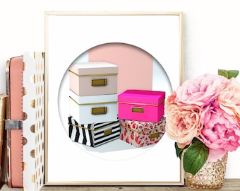 Chic Wall Art Kate Spade Storage Boxes Pink Office Decor Printable Art Poster Feminine Art Home Office Decor Girly Office Instant Download