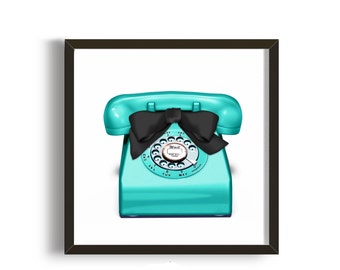 Teal office art: Shabby Chic Art Print, Vintage telephone, Cubicle Decor Art Poster old fashioned phone Dorm Room Decor, Instant Download