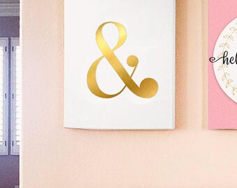 Ampersand Art Printable, Dorm Room Decor, Cubicle Decoration, Gold Amerpersand Gold typography Art Poster,  Instant Download Decor