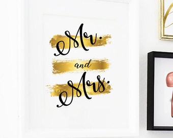 Mr and Mrs Poster, His and Hers, Bride and Groom, Typography art, printable Home Office Poster, Gray and teal