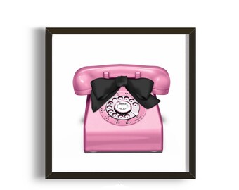 Pink office art: Shabby Chic Art Print, Vintage telephone, Cubicle Decor Art Poster old fashioned phone Dorm Room Decor, Instant Download