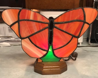 Stained glass butterfly fan lamp