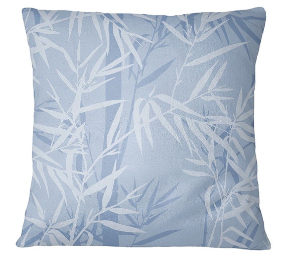 Canvas Cushion Cover Light Blue Leaf Light blue pillow | Etsy