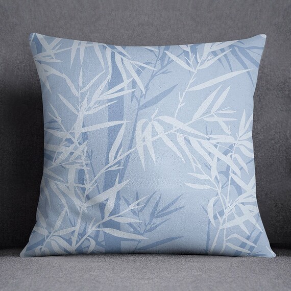Canvas Cushion Cover Light Blue Leaf Light blue pillow | Etsy