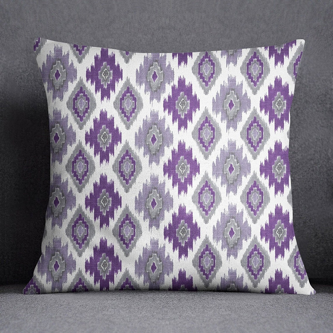 Decorative Purple Pillow Case Ikat Print Throw Square Sofa Etsy