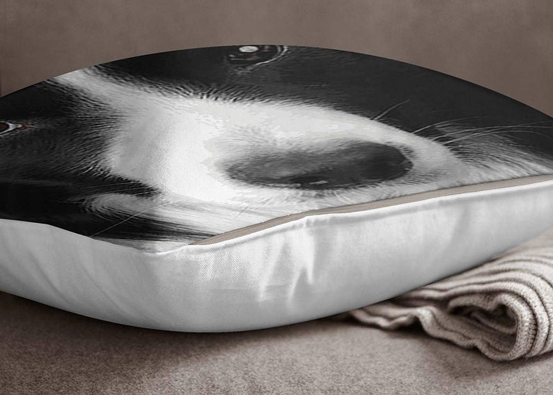 Square Cushion Cover ISUB-SAS349A Canvas Cushion Cover Satin Pillow Case Black /& White Border Collie Dog Face Digital Print Pillow Case
