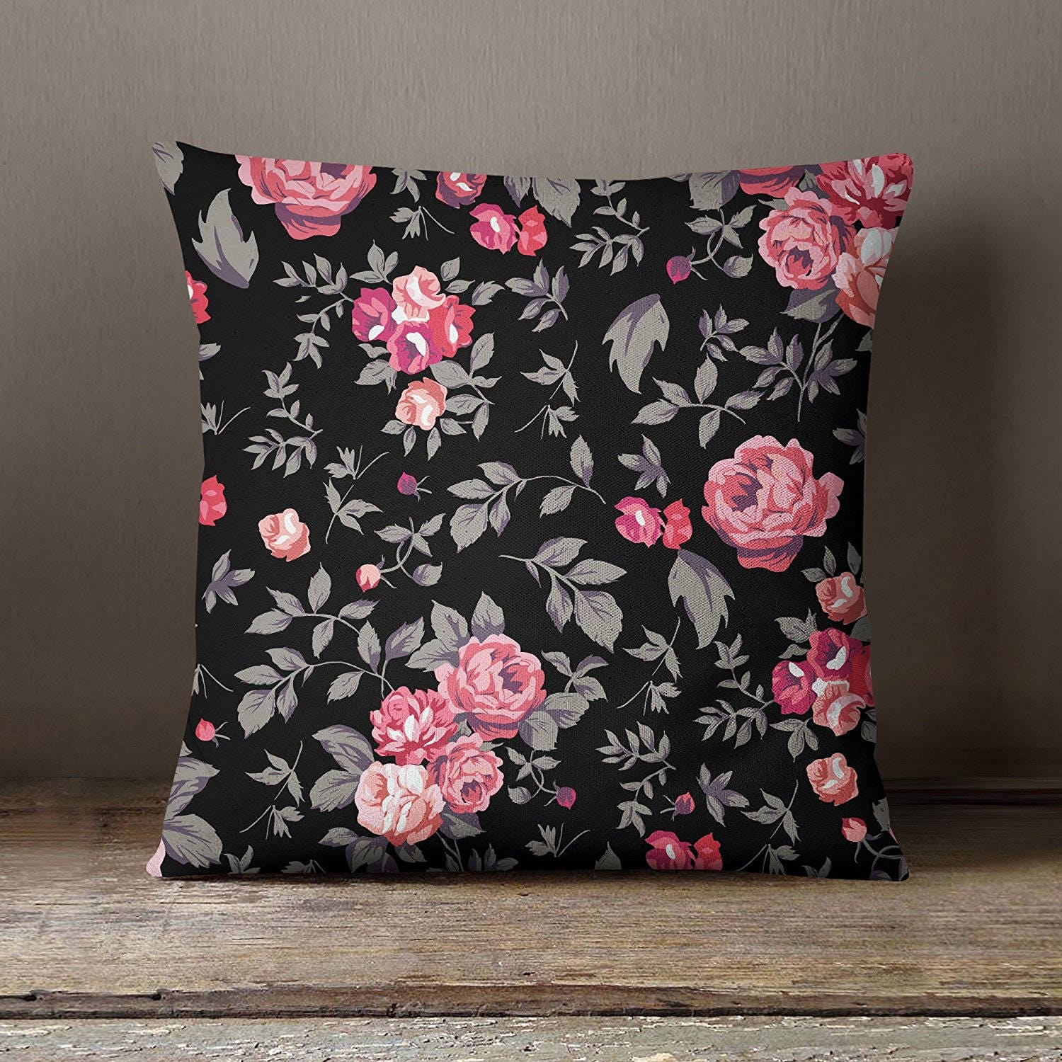 Floral Printed Black Pillow Case Home Decorative Throw Satin Etsy