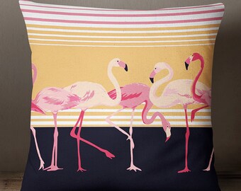 Tropical Flamingo Printed Multicolour Pillow Case, Decorative Cushion Cover, Canvas Cushion Cover, Modren Cushion Cover, SUB-SAS84A
