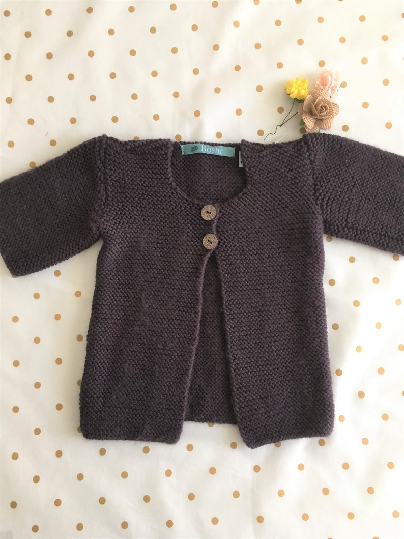 Baby cardigan made of worsted polyamide and short sleeves plum color