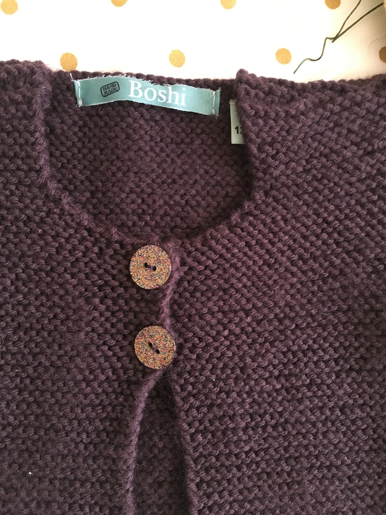 Baby cardigan made of worsted polyamide and short sleeves plum color
