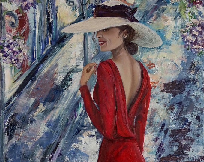 Lady in Red Colorful Wall Art Unique Valentine's Gift Bright Original ...