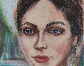 Portrait de femme mystérieuse étranger Yong de Mona Liza dessin au pastel à l'huile original décoration de salon chambre art art ukrainien cadeau unique