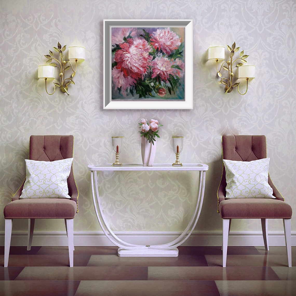 Peonies Modern Original Art Dining Room Decor Bright Color Etsy