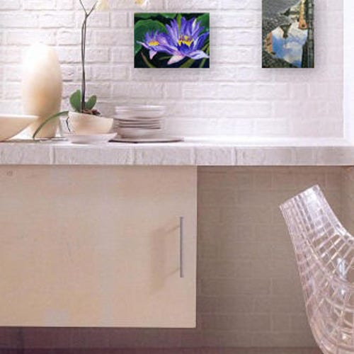 Blue nymphaea 18x24 cm Small original acrylic painting Lilac shops Water Lily Blossom Flowers Dressing Table Decor Wall Art Unique Perfect Gift