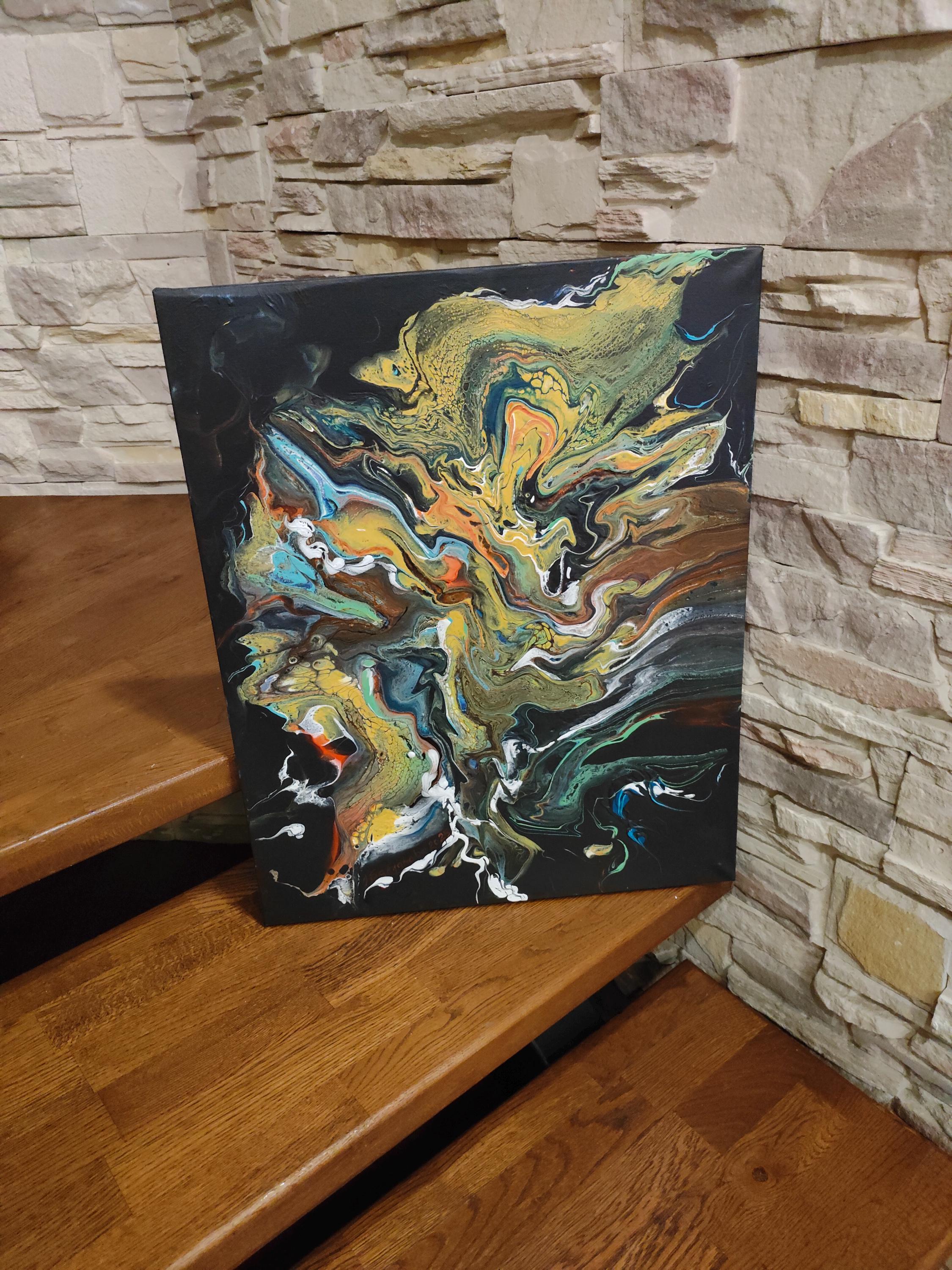 オリジナル抽象アクリル画：蝶の変身流体アート、16×20インチ - Etsy 日本