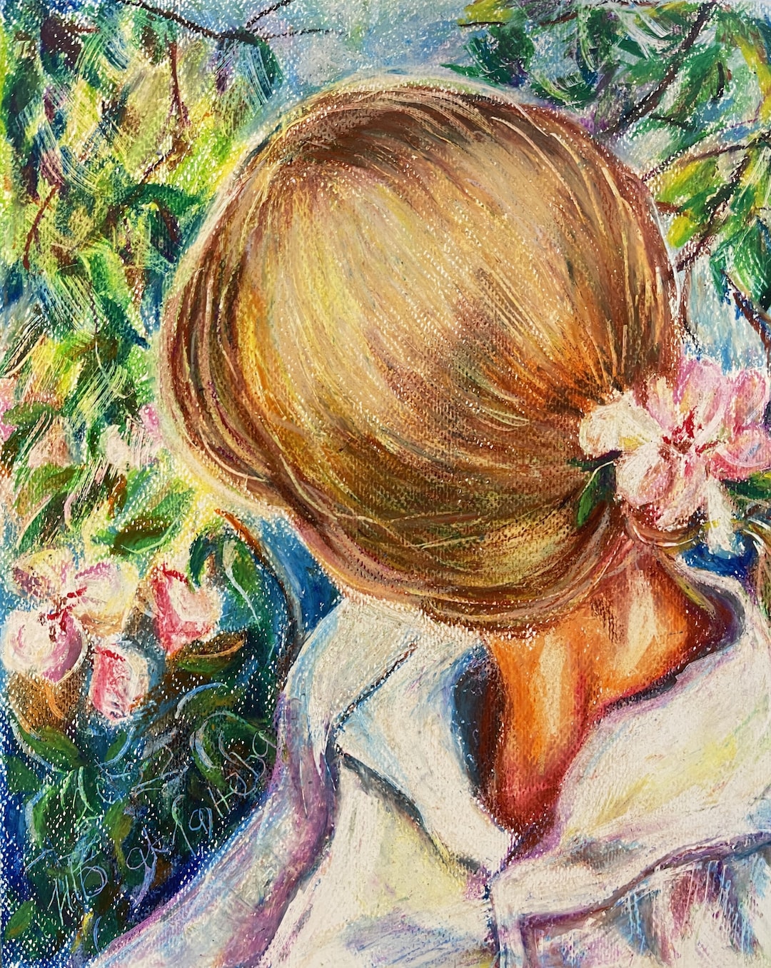 Spring Garden Woman Back Portrait Original Mini Painting Above Bed Art ...