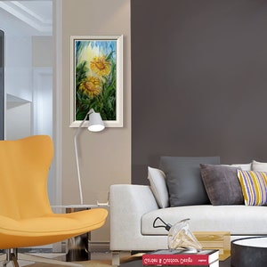 These sunny flowers will fill your home with warmth and light, even on a gloomy winter day.
In Feng Shui, sunflowers symbolize good luck, prosperity, and happiness due to their resemblance to gold coins and their ability to follow the sun. They are also associated with longevity, joy, and positive energy. 
Contemporary, textured painting with a summer vibe will be the perfect addition to your home.