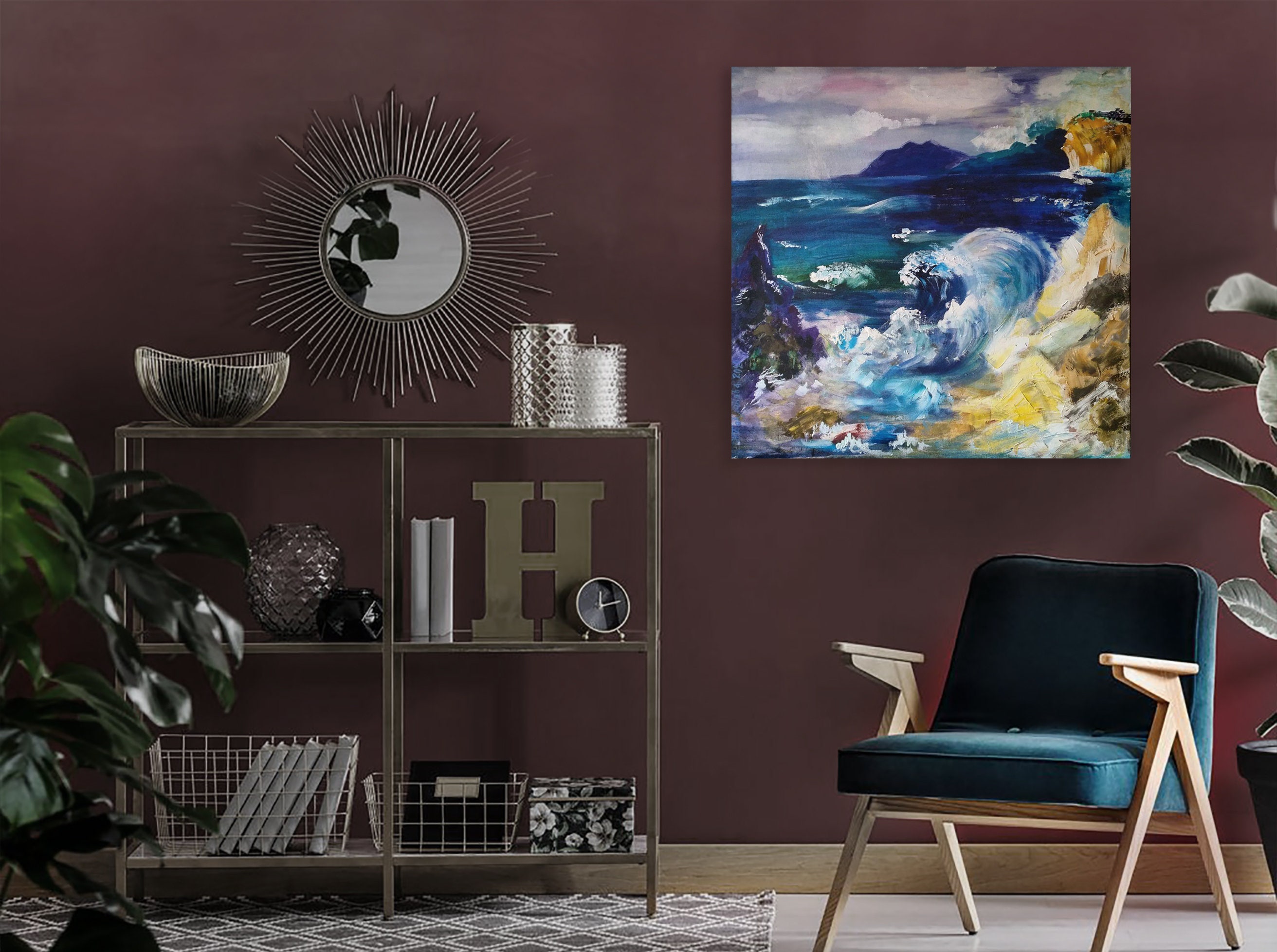 Rising Wave - Original Acrylic Painting: Large Seascape Decor (32x32 ...