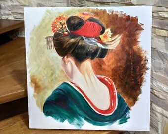 Japanese Geisha Original Painting Asian Woman Portrait Young
