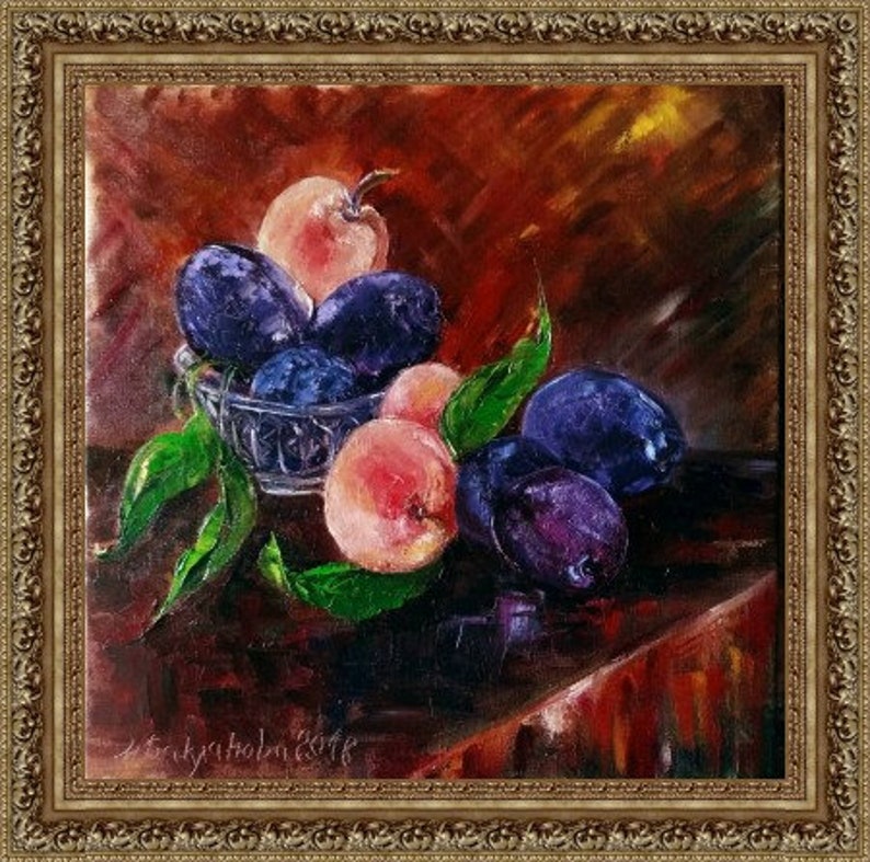 Plums and Peaches Modern Original Oil Art Feng Shui Gift Oil Still Life