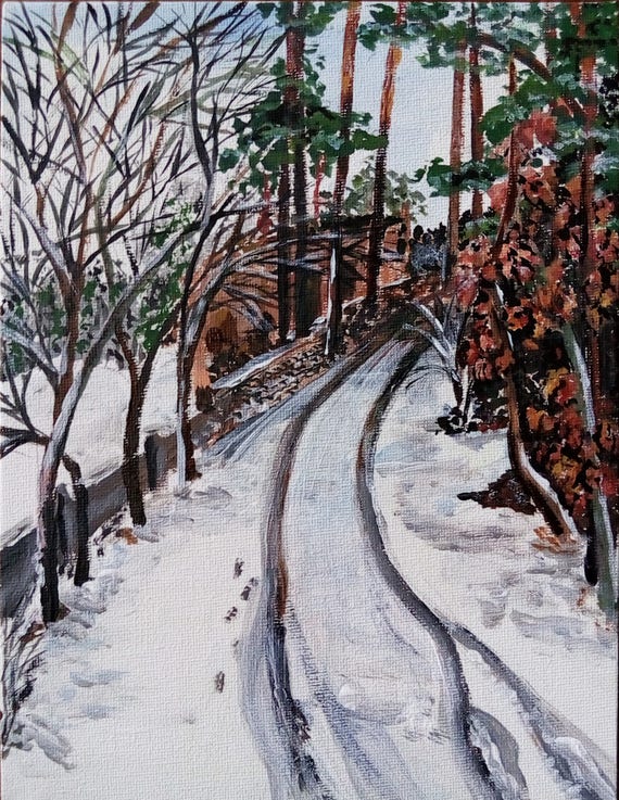 Winter Oaks Road Original Landscape On Canvas 9x7 Etsy