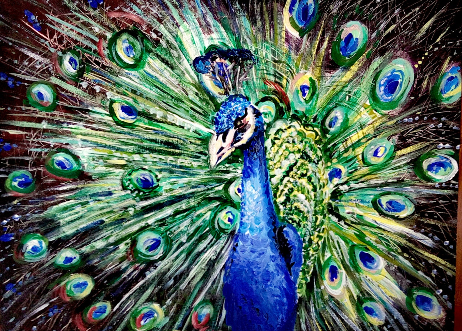 Bluebird Peacock Painting Colorful Art Kid's Room Decor Original ...