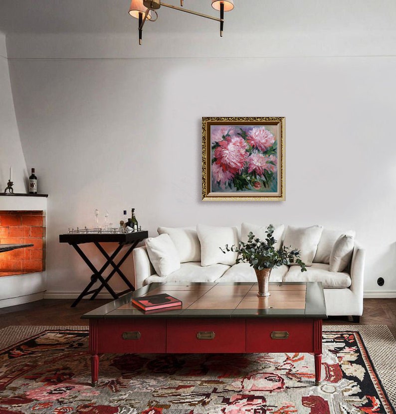 Peonies Modern Original Art Dining Room Decor Bright Color Etsy