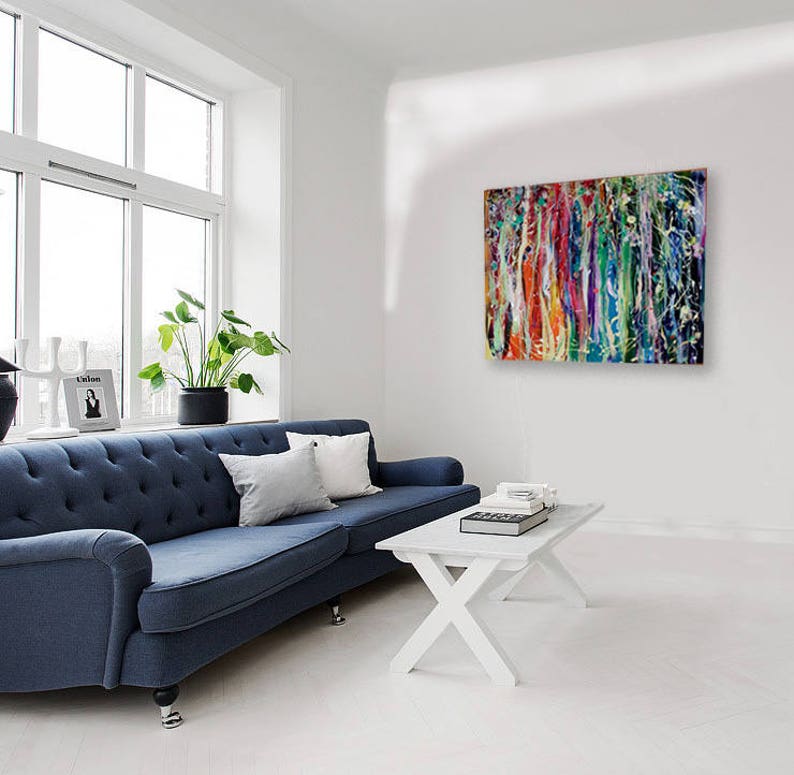 Digital Art Print from Original painting Night sea Rainbow color Large Wall Art Unique Gift Two View Living room decor Open Space Modern Art image 3