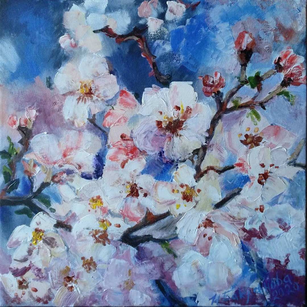 Apple Tree Blossom, 16x16 Spring Floral Wall Art, Original Acrylic ...
