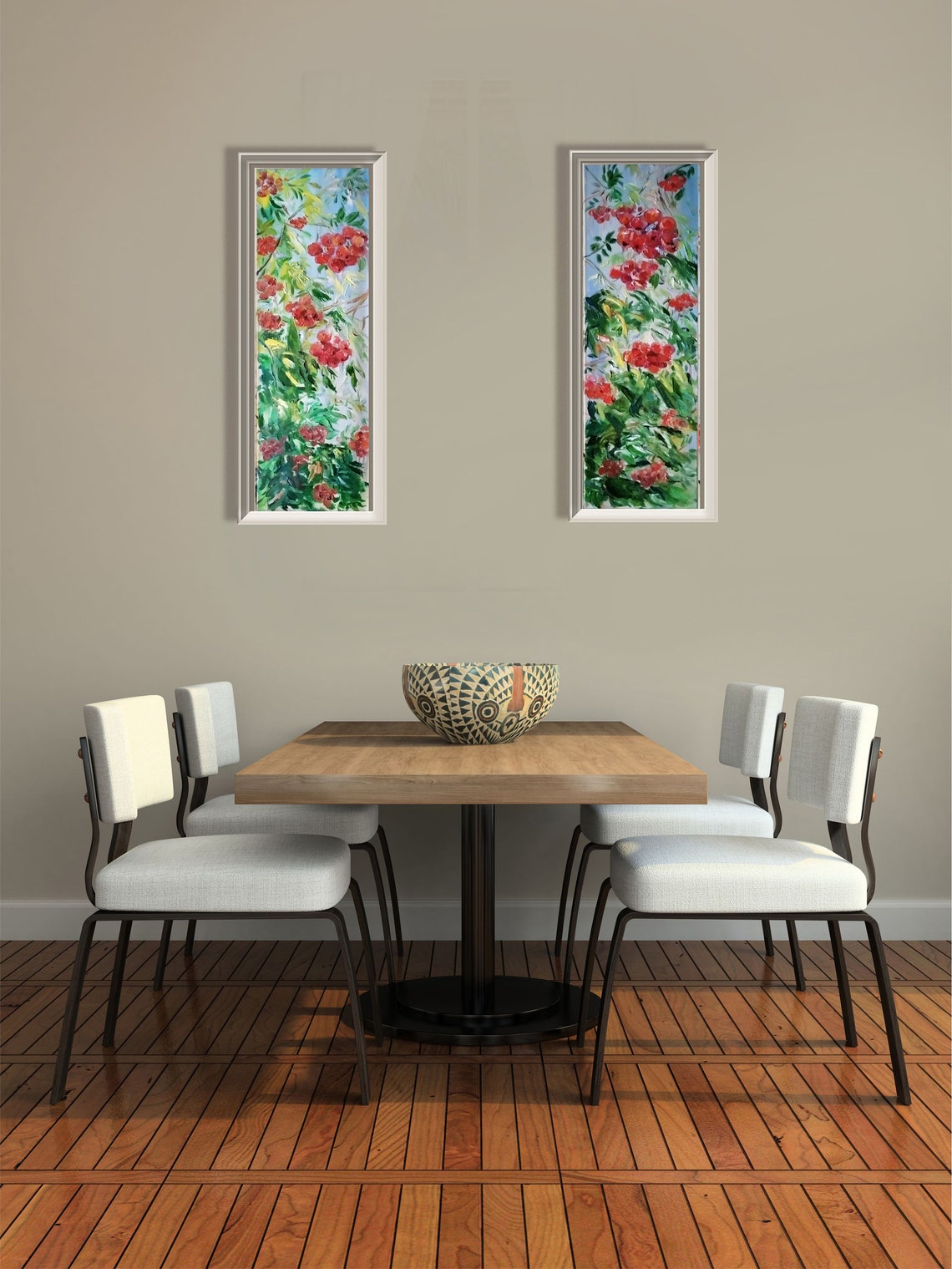 Rowan Tree Clusters Diptych Original Painting Unique Gift Living Room