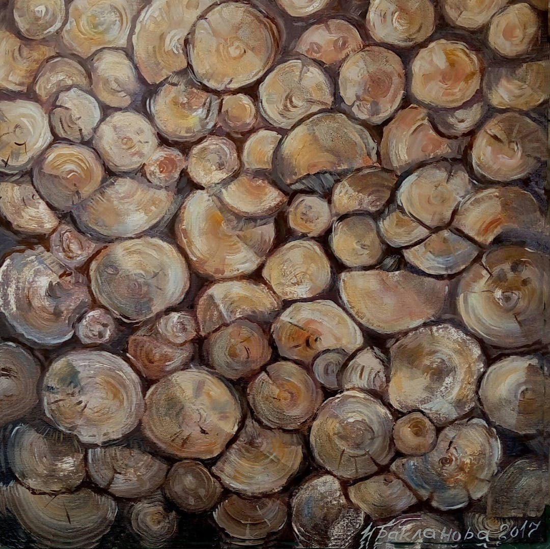 Digital Art Print From Original Painting Pile of Wood Nature Colors ...