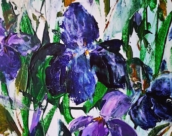 Purple and Blue Irises Gentle Wild Meadow Flowers Original painting Contemporary Wall Art Living Room Art Bedroom Decor Unique Gift for her